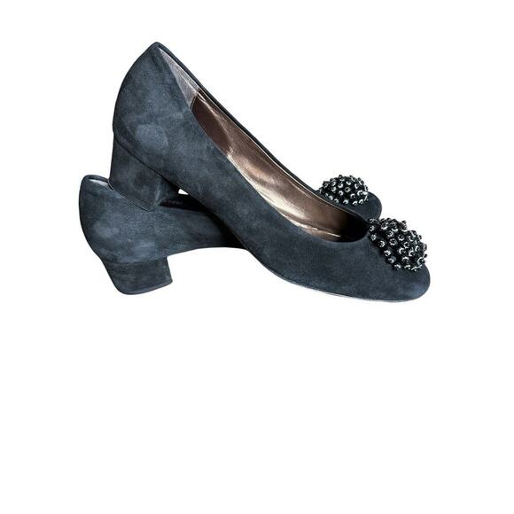 AGL Black Suede Beaded Formal Block Round Toe Pump Heel 41/9.5 - Picture 7 of 8